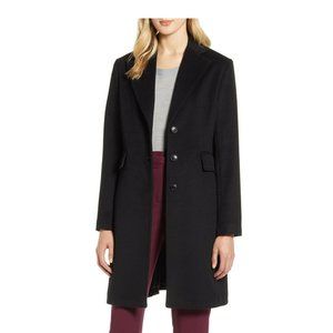 NEW $320 HALOGEN WOOL BLEND Notch Collar TAILORED TRENCH COAT WINTER BLACK